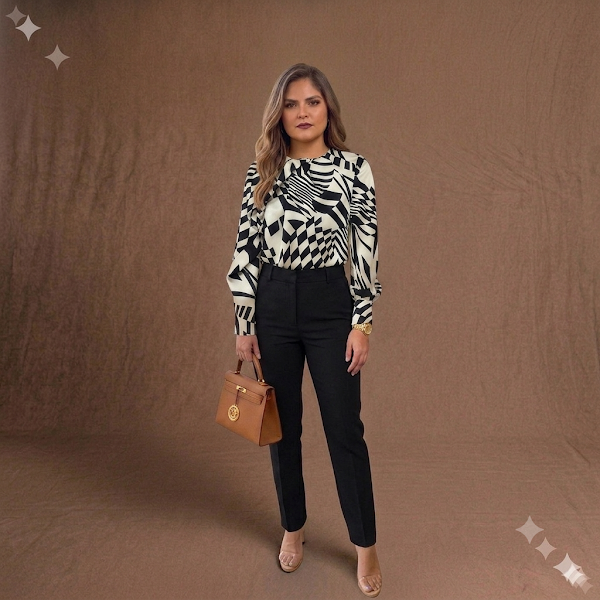 Blusa en Seda Estampado Geométrico