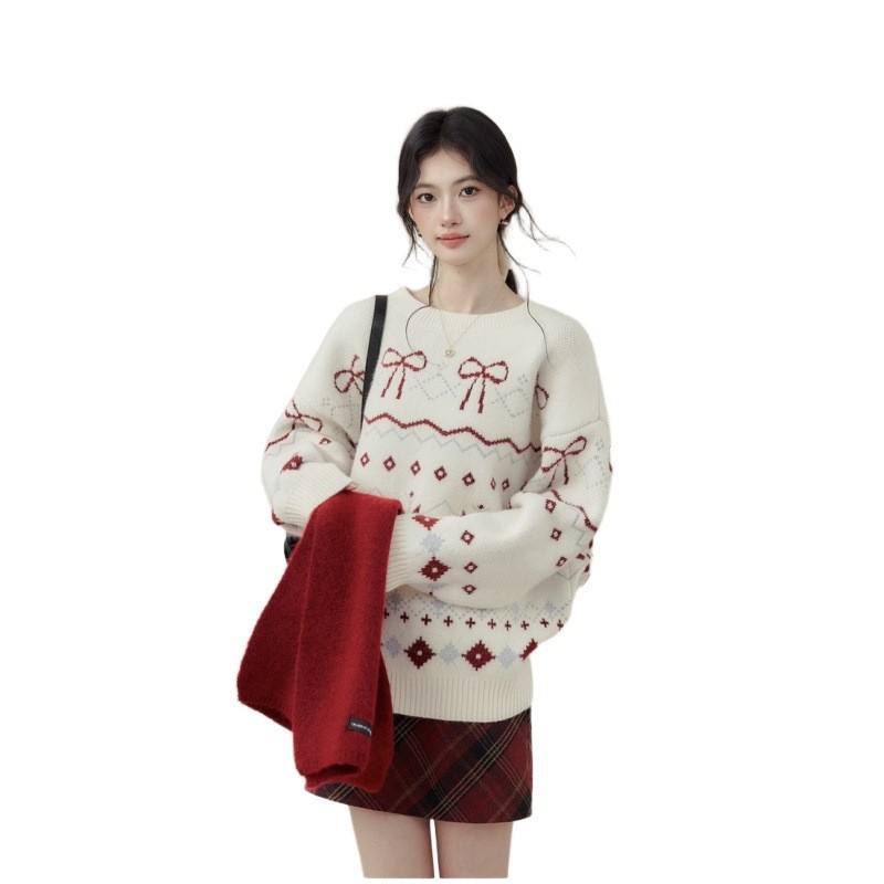 Fair-Isle Christmas Sweater with Snowflakes and Bows