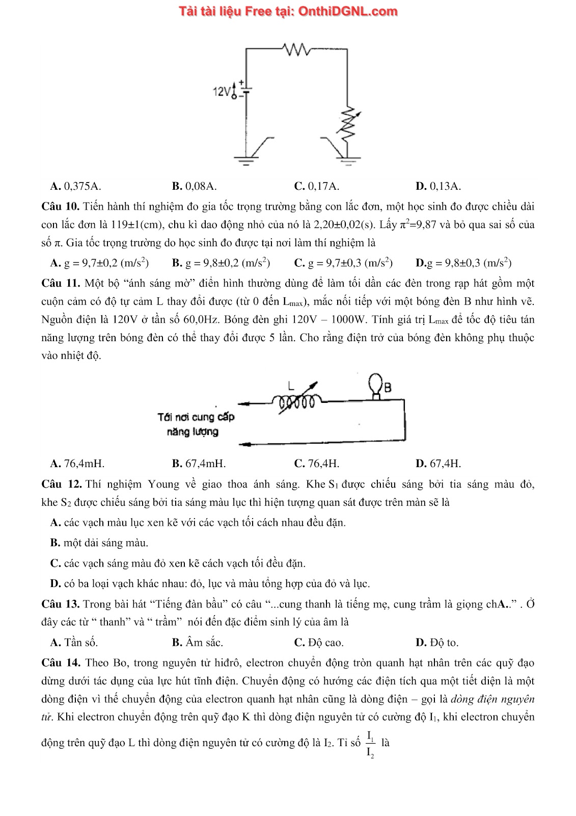 105 bài tập môn Vật Lý - Ôn thi ĐGNL Bách khoa Hà Nội Phần 4