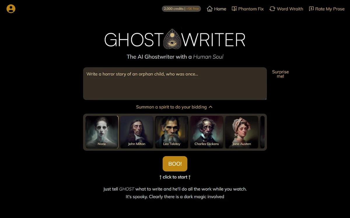Captura de AIGhostwriter