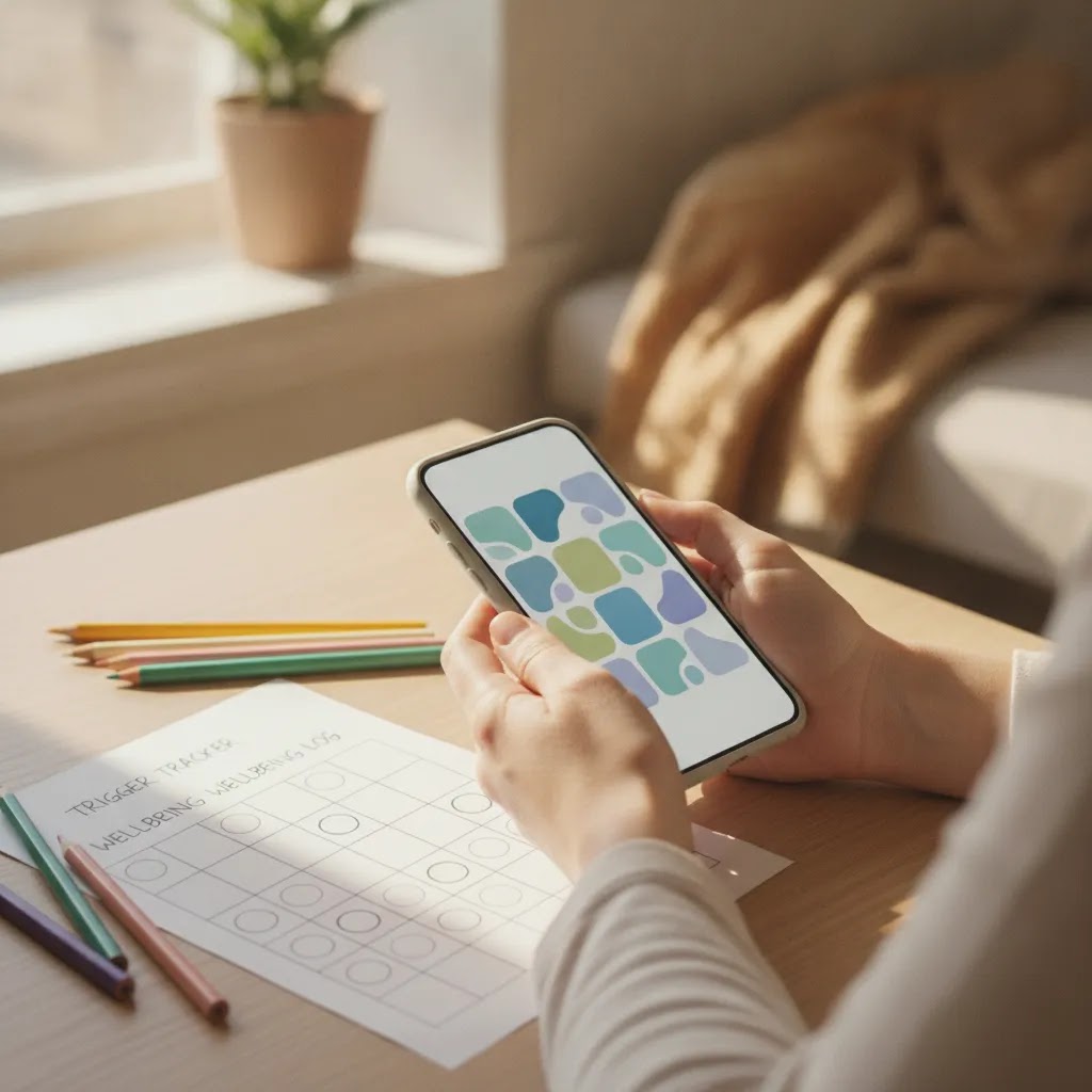 Hands tracking stressors with a mobile reflection exercise and simple rating method for identifying personal triggers