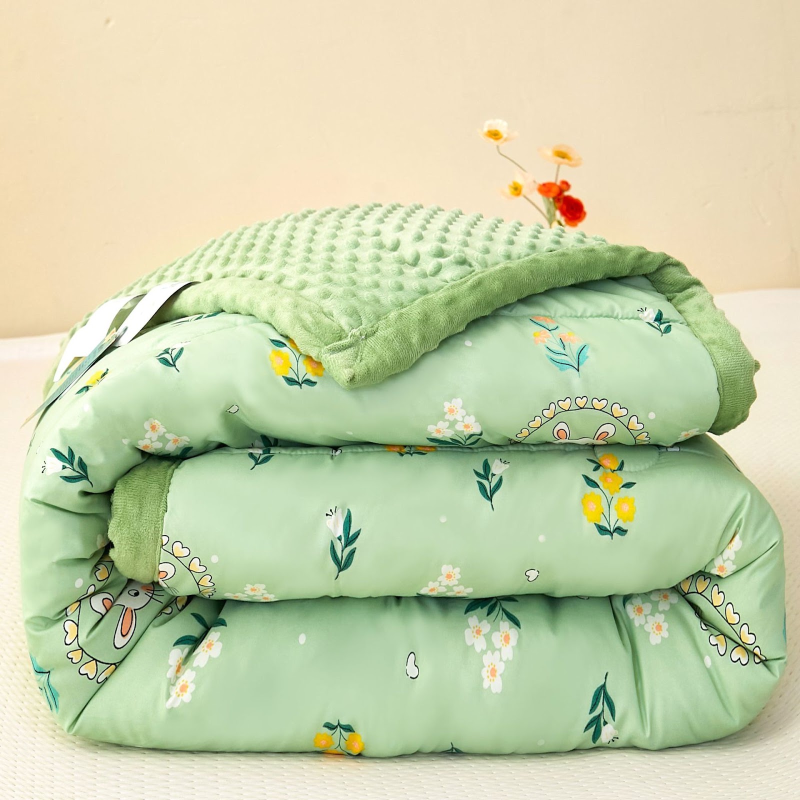 Reversible cotton duvet with print pattern