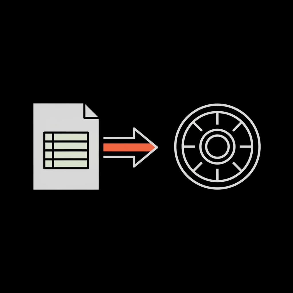 Minimal 2D vector infographic of a secure CSV file icon transferring into a vault on a black background with gray elements and orange accents, illustrating view saved Gmail password.