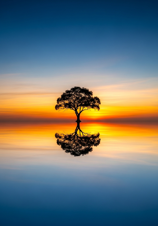Reflective Sunset Tree
