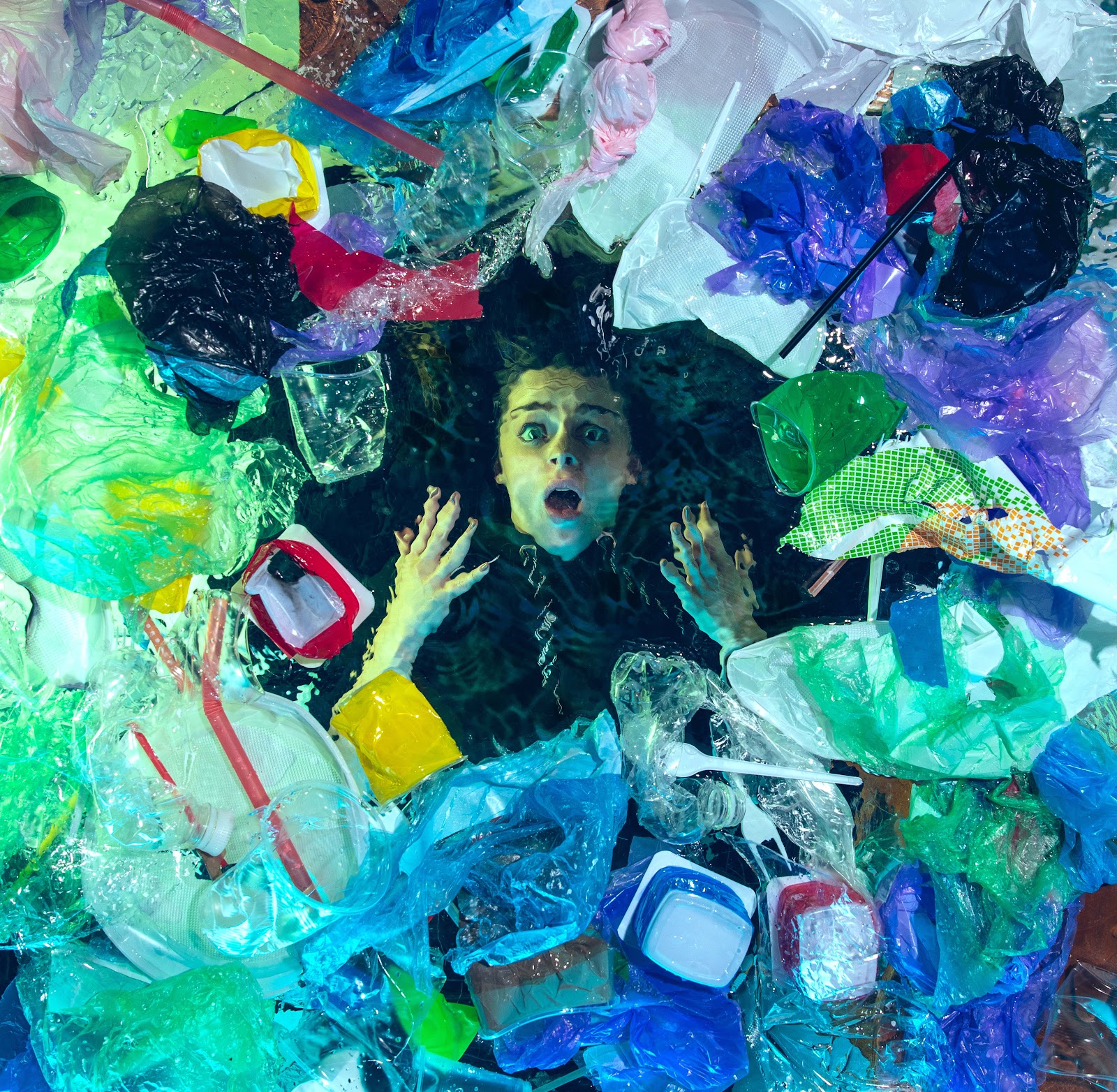 Plastic in ocean analogy. Plastic ocean, Great Pacific Garbage, plastic marine debris, micro plastic, nano plastic, plastic waste, waste management. CarbonEthics Indonesia