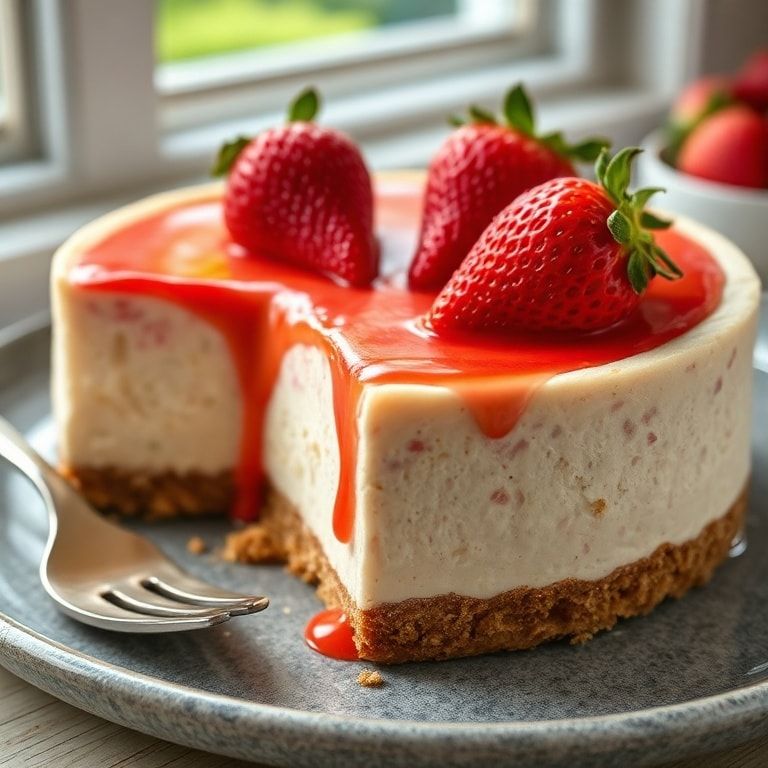 Creamy Strawberry Cheesecake with Easy Shortbread Crust – Quick & Homemade Delight finished