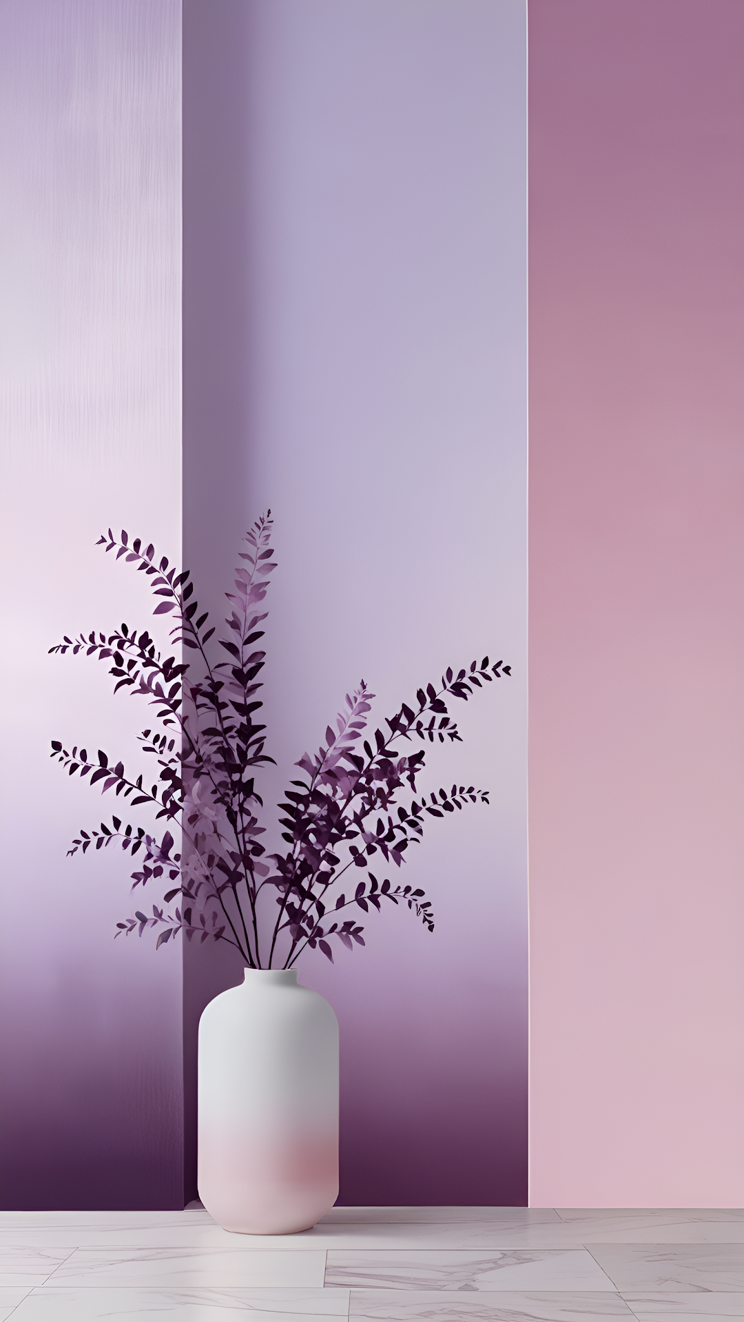 Minimalist Purple Foliage Vase Against Lavender Gradient - Free 4K mobile Wallpaper