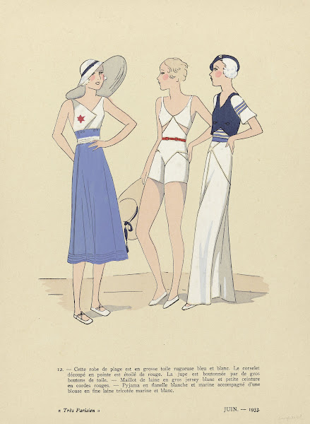 Cette Robe De Plage Est En Grosse Toile Rugueuse Bleu Et Blanc 1933