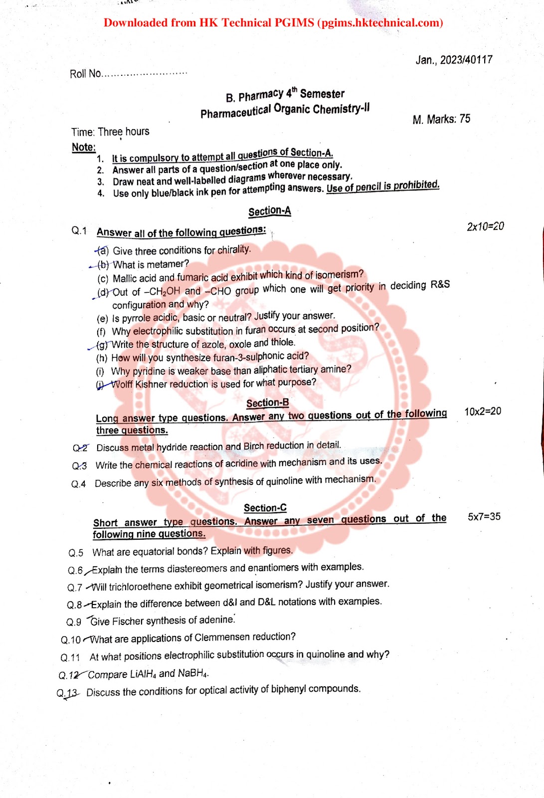 BP401T Organic Chemistry UHSR 4th Semester B.Pharmacy Previous Year's Question Paper,BP401T Pharmaceutical Organic Chemistry III,BPharmacy,Previous Year's Question Papers,PGIMS Question Paper,BPharm 4th Semester,Pharmaceutical Organic Chemistry,University of Health Sciences Rohtak (UHSR),