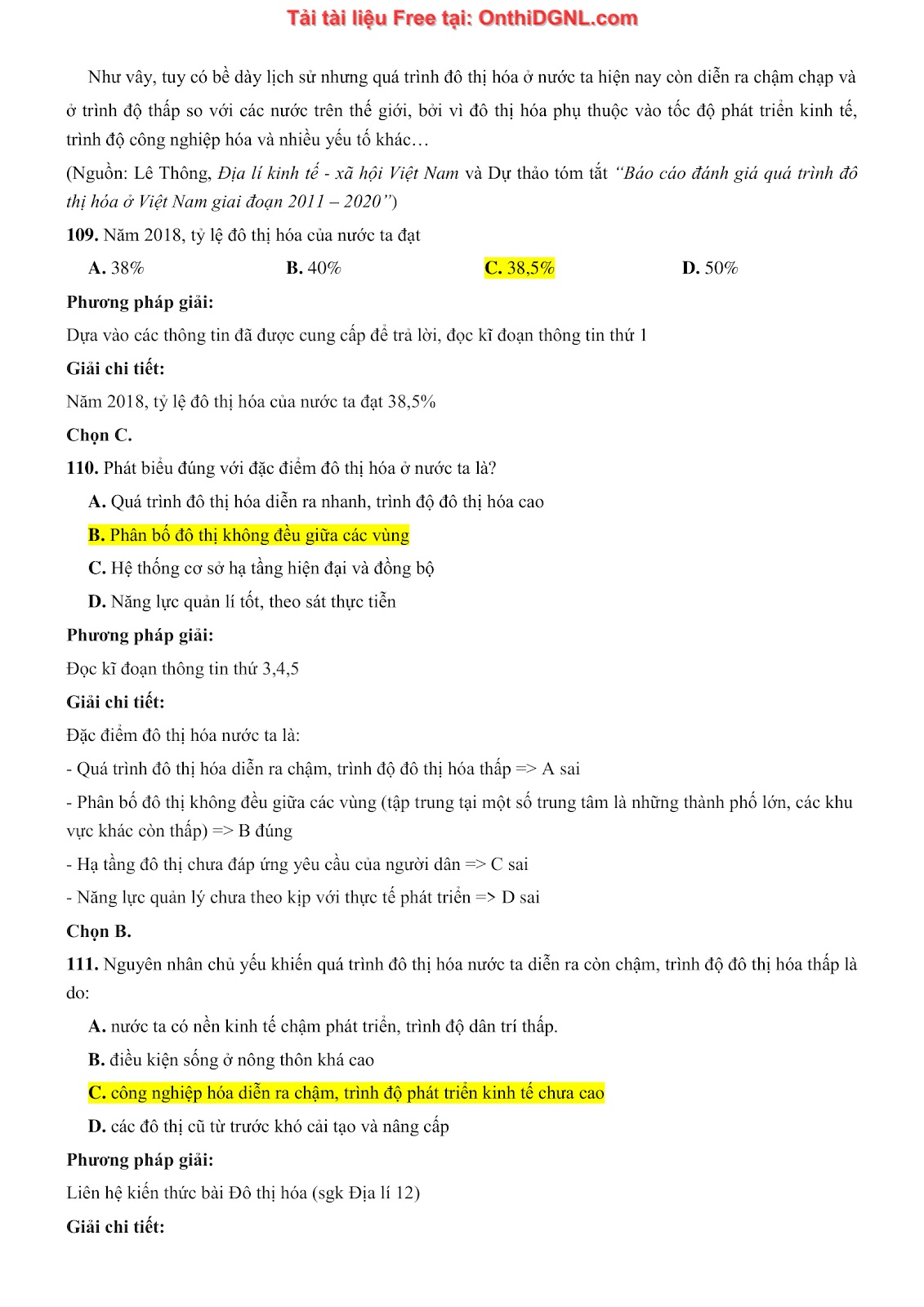 250 bài tập môn Địa Lý - Ôn thi ĐGNL ĐHQG TP HCM Phần 5