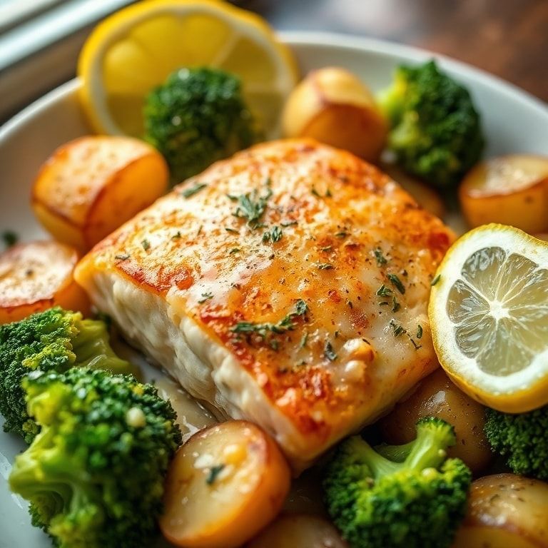 Lemon Butter Salmon with Crispy Potatoes & Broccoli – Quick & Easy Sunday Dinner