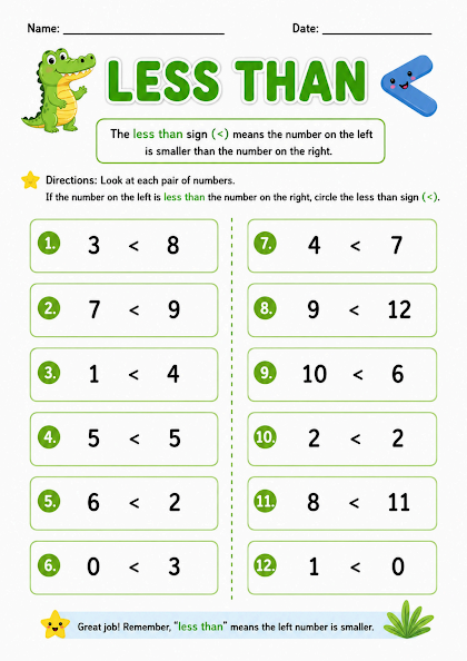 Less Than Worksheet