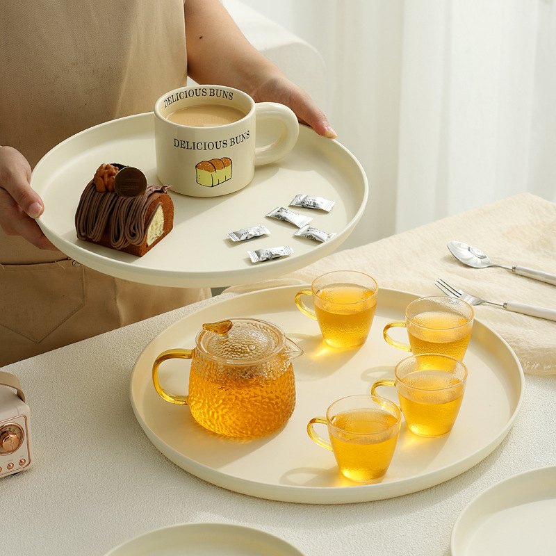 Round Plastic Tray, Cream and Black