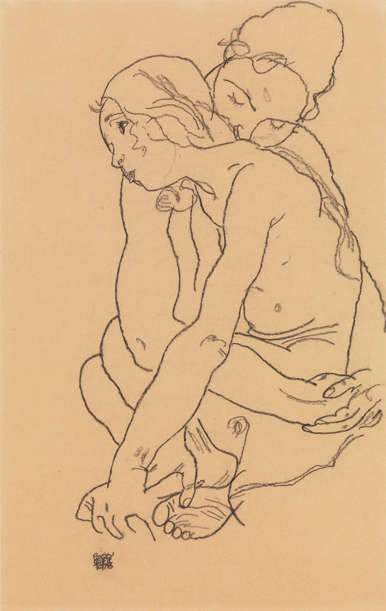 Woman and Girl Embracing 1918