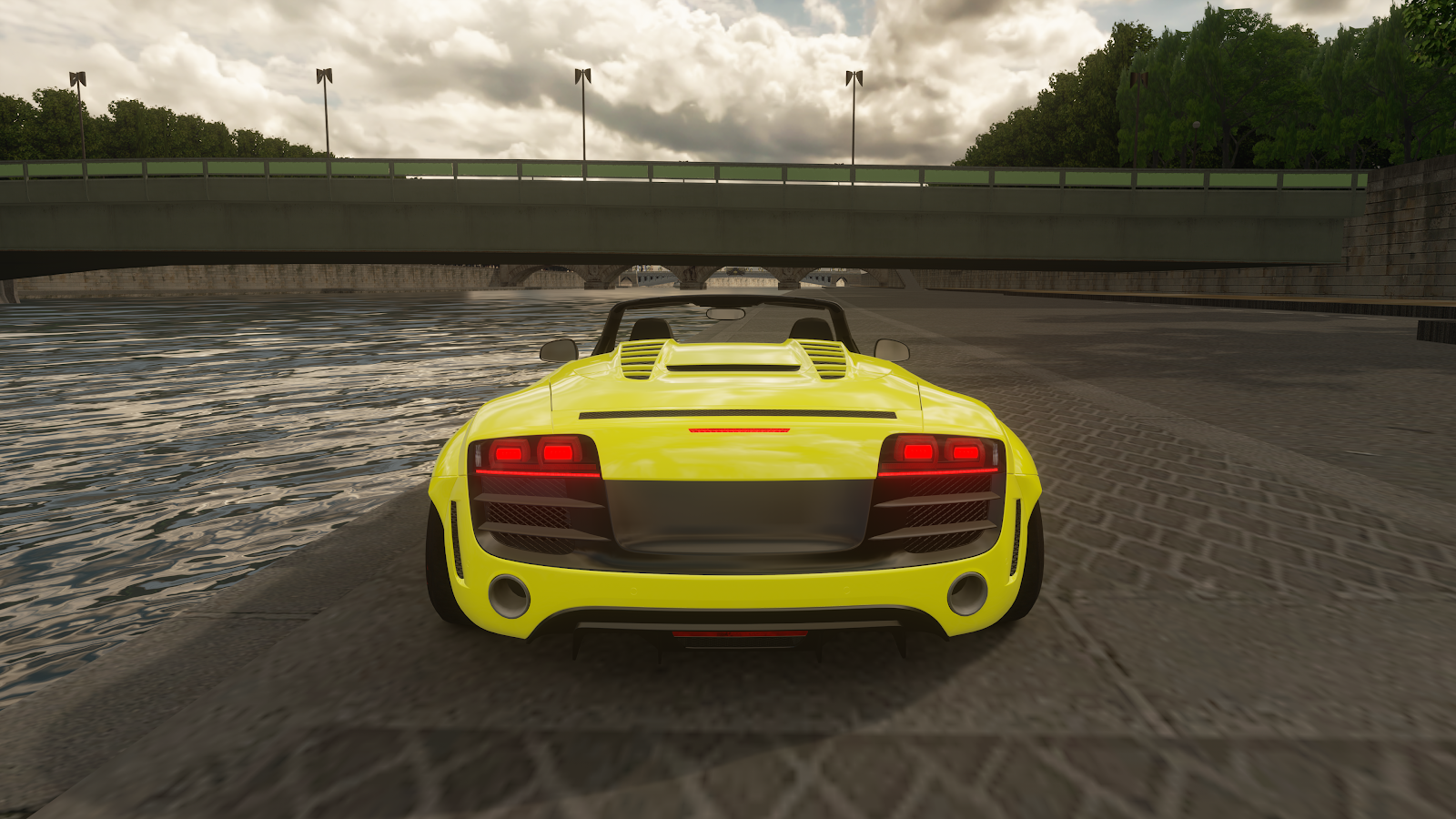 Yellow Audi R8 Spyder Parked - Gaming Screenshot 4K Wallpaper (3840x2160)