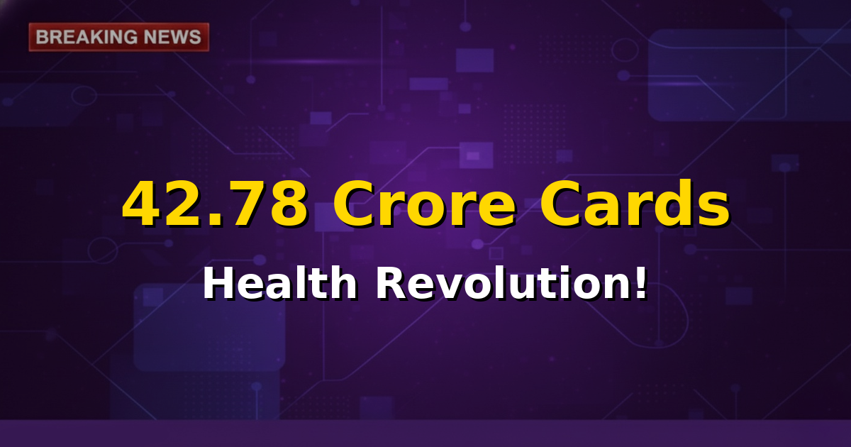 Illustration depicting a stack of Ayushman Bharat health cards with the Indian flag in the background, symbolizing widespread healthcare access.