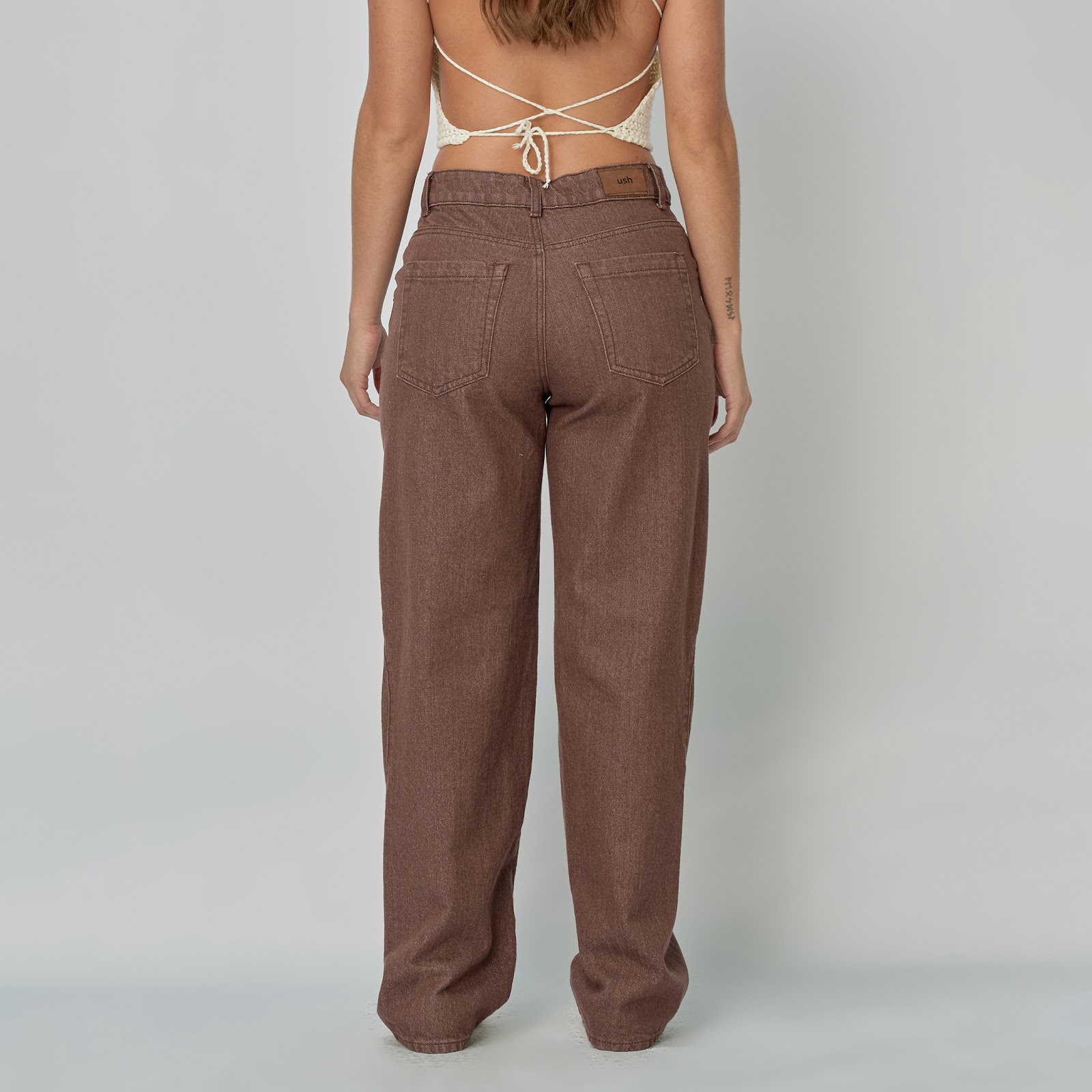 Jean dama Straight tiro alto rígido, color Mocca - Vista 6