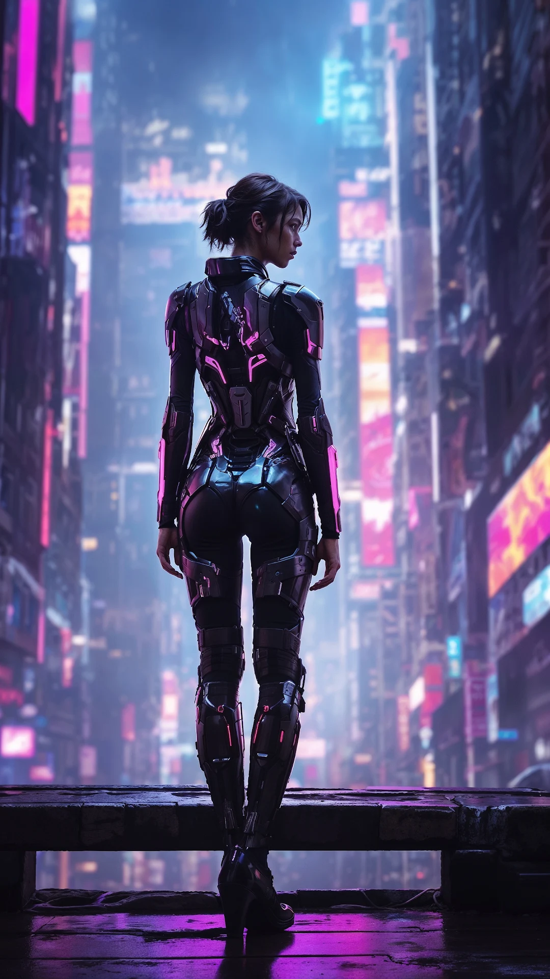 Cyberpunk Woman in Neon City at Night - Free 4K mobile Wallpaper