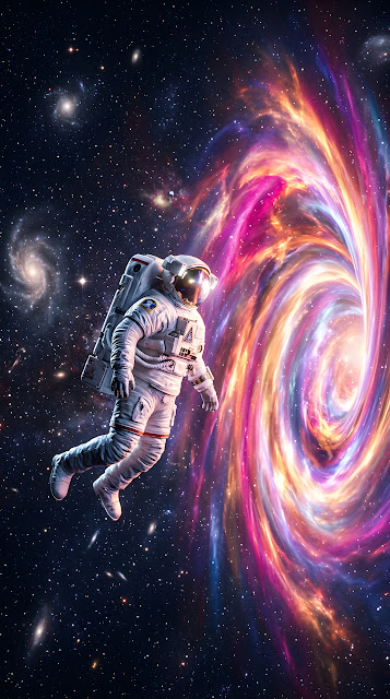 3D Render of an Astronaut Floating Towards a Glowing Galactic Portal - Free mobile Wallpaper