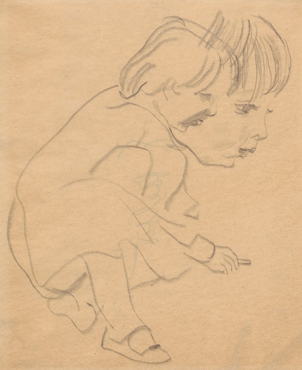 Crouching child nephew Alik Zdanevich 1917