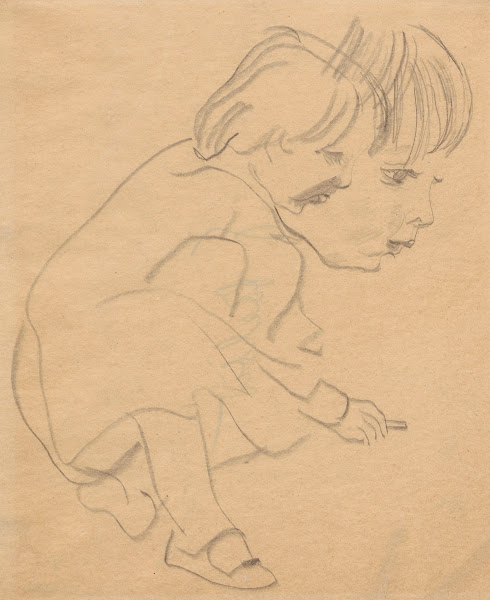 Crouching child nephew Alik Zdanevich 1917