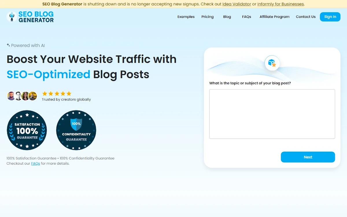 Captura de SEO Blog Generator