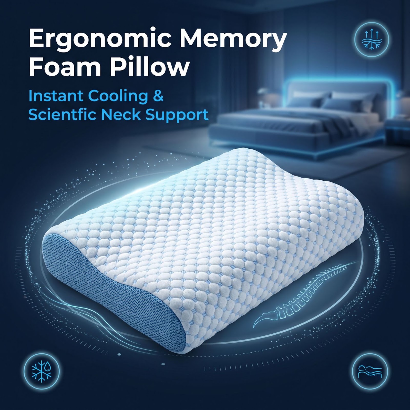 Flat memory foam neck pillow, wave profile