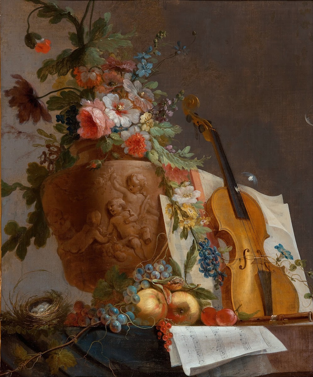 Still life with flowers and a violin circa 1750