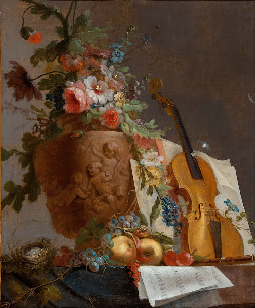 Still life with flowers and a violin circa 1750
