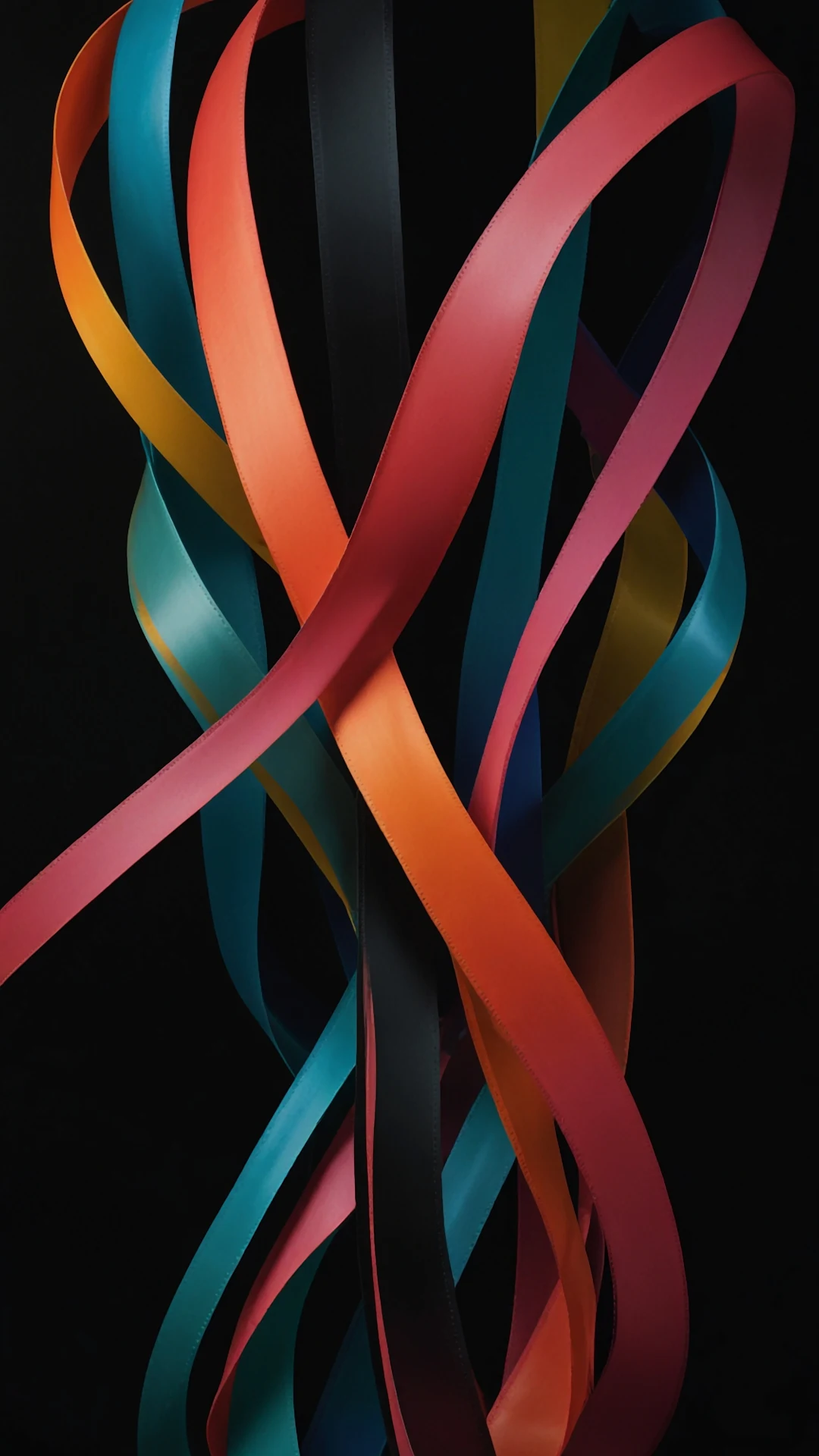 Intertwined Colorful Satin Ribbons on Black Background - Free 4K mobile Wallpaper