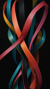 Intertwined Colorful Satin Ribbons on Black Background
