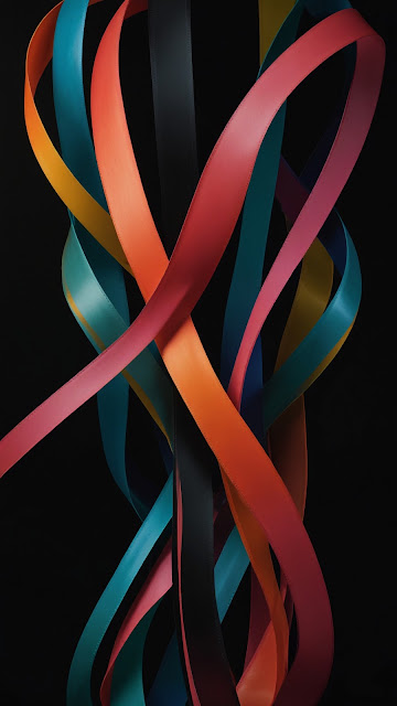 Intertwined Colorful Satin Ribbons on Black Background - Free mobile Wallpaper