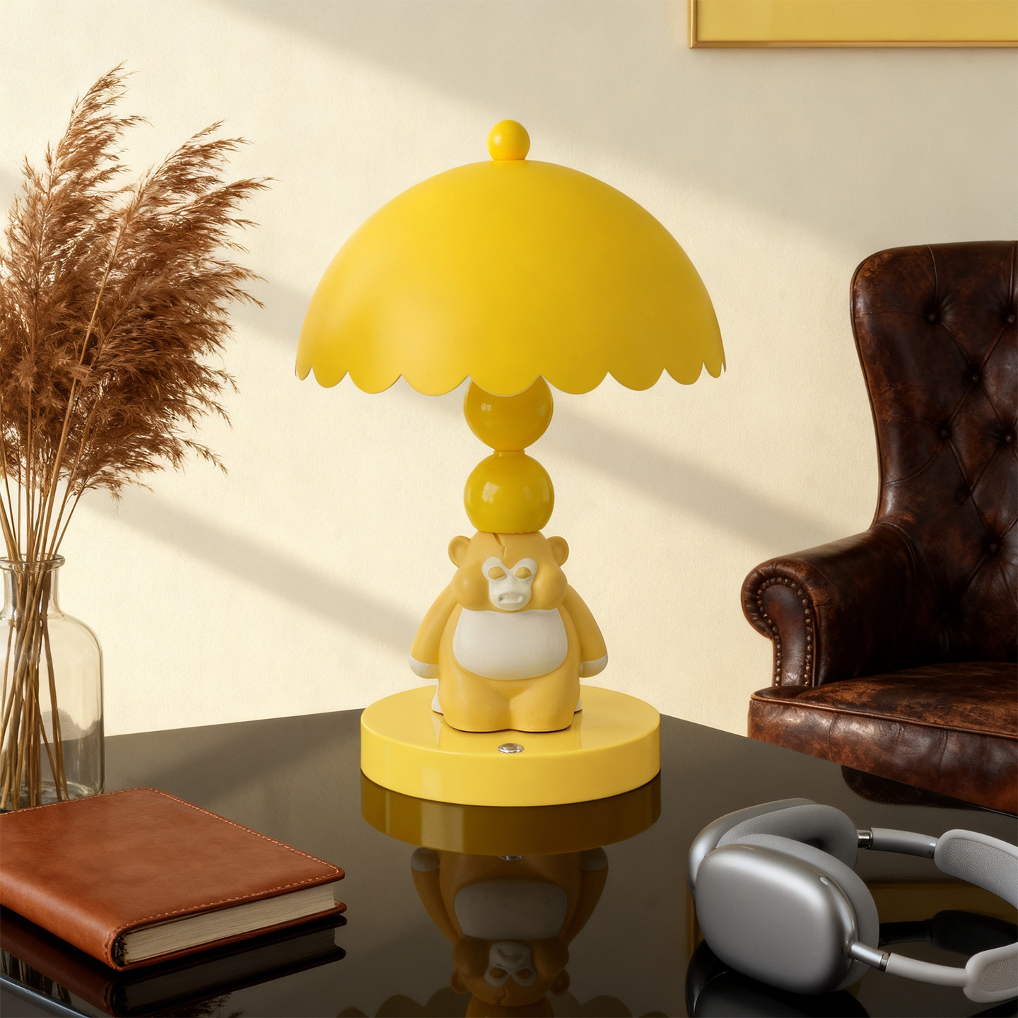 Monkey table lamp, ABS, yellow, touch control