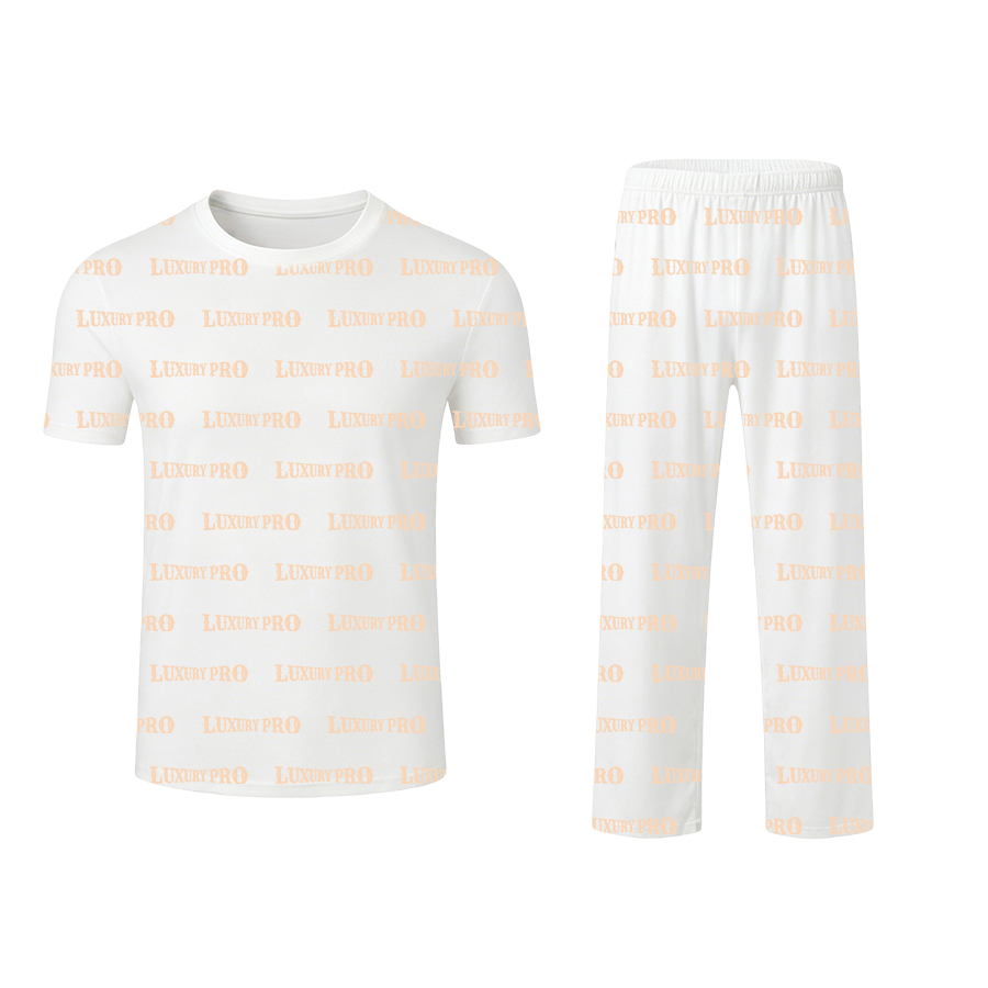 AOP Universal Short Sleeve & Straight Sleep Pants Set (Milk Silk)