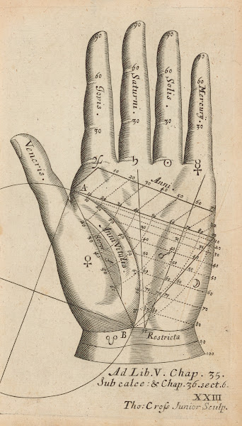 Plate XXIII Palmistry chart of left hand 1685