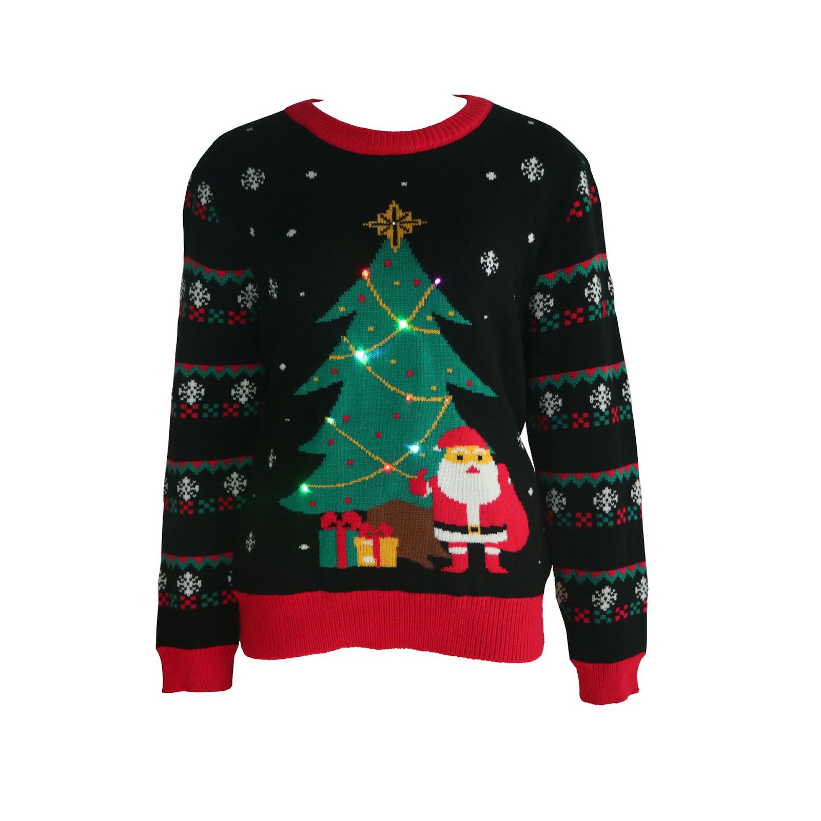 Christmas sweater with tree motif and LED light