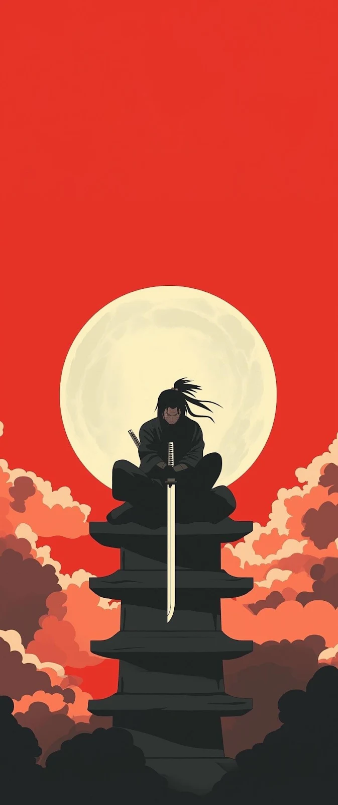 Itachi Uchiha Under Full Moon - Vector Digital Art iPhone Wallpaper (908x2160)
