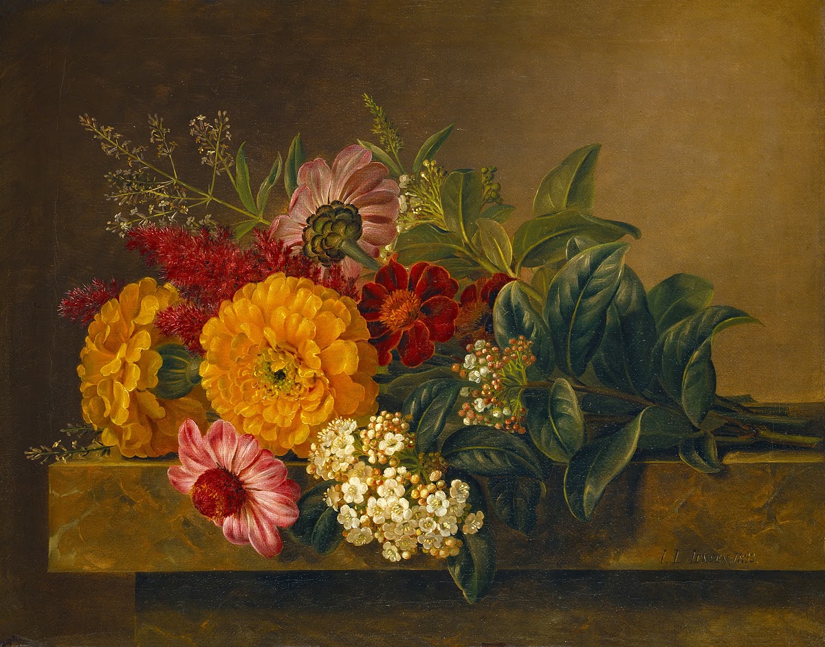 Flowers In A Vase On A Marble Tabletop 1833