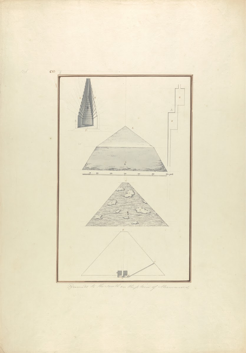 Plans and Views of Two Pyramids One Cephrons at Giza ca 1750