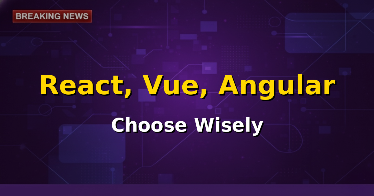 Comparison chart showing logos of React, Vue.js, and Angular frameworks with development tools.