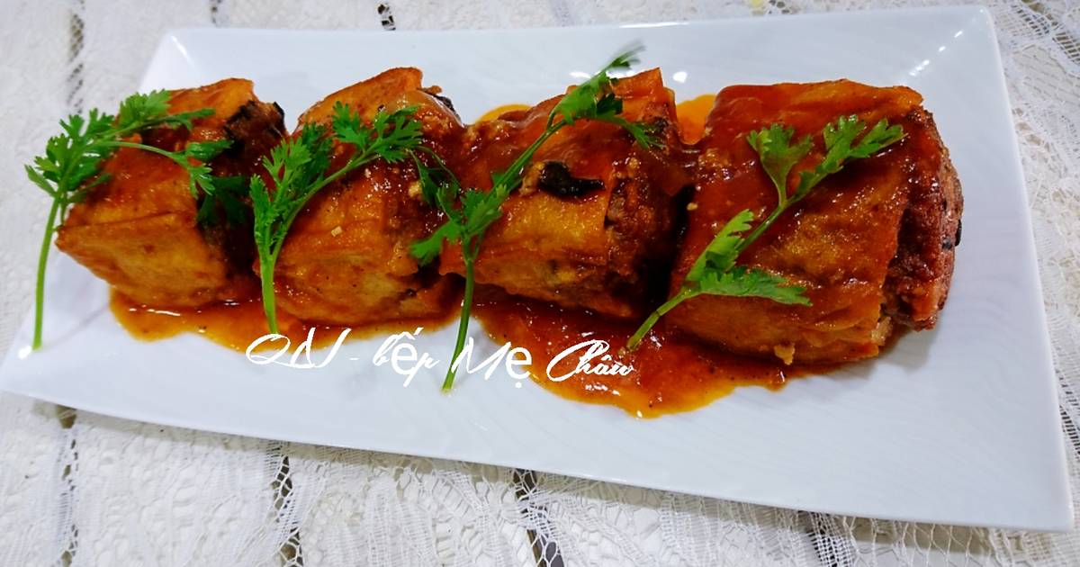 Đậu hũ dồn thịt sốt cà chua