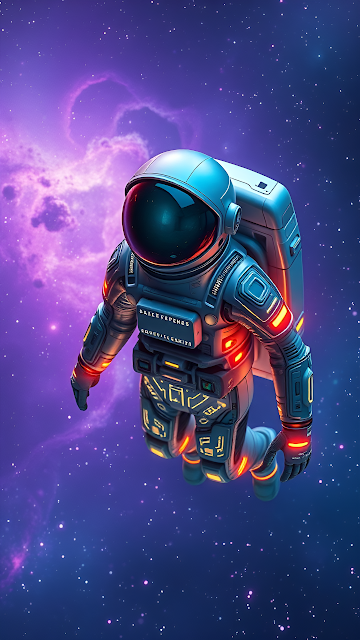 Neon Astronaut Floating Purple Nebula Space Adventure - Free mobile Wallpaper