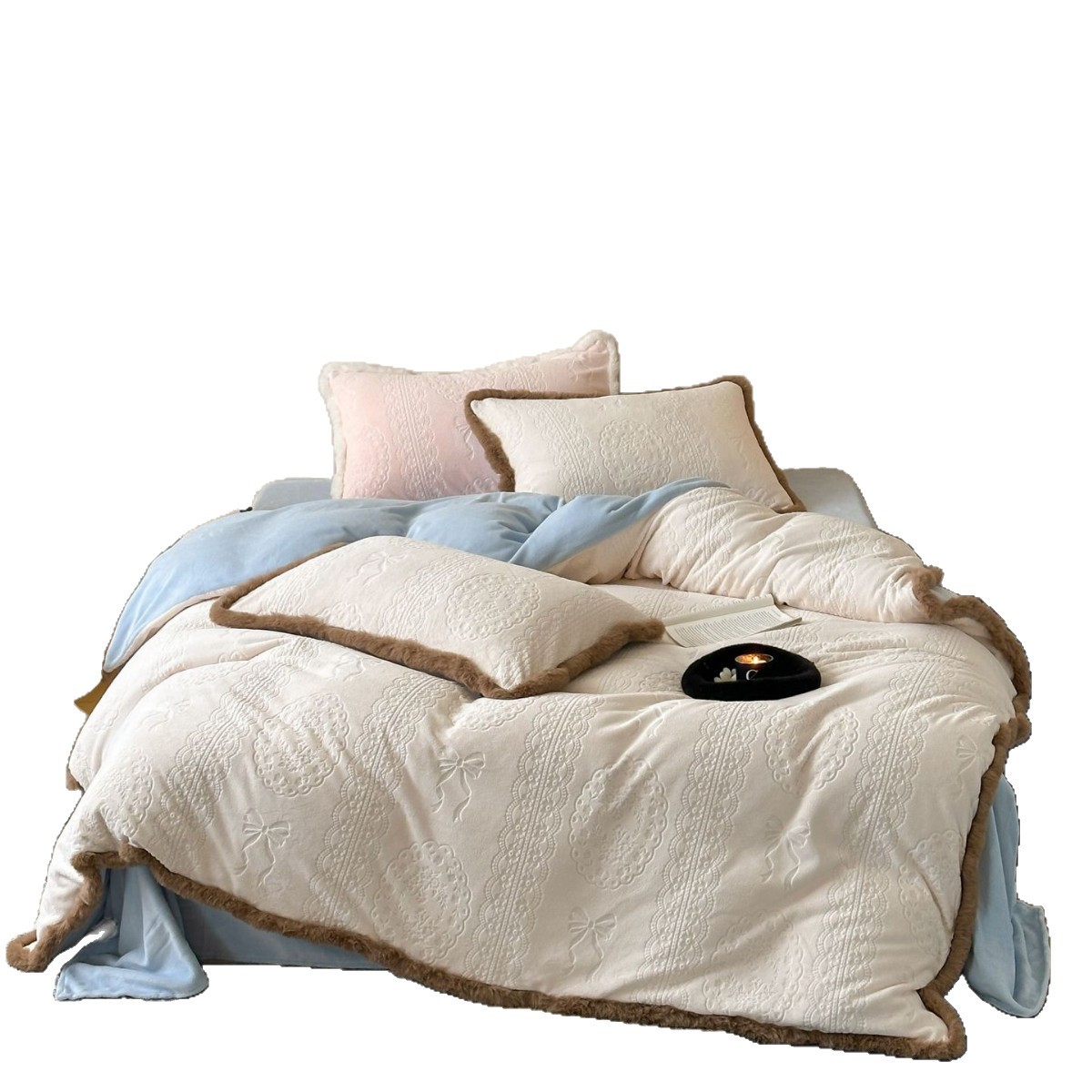 Milk fiber fleece bedding set, thick, in Korean style