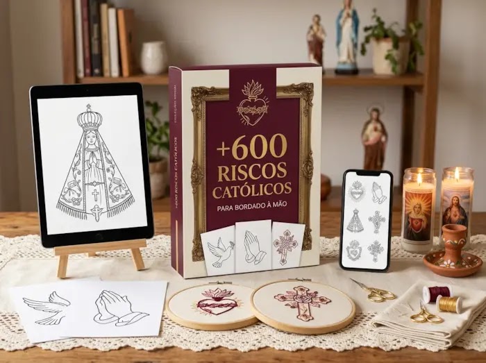 +600 Riscos Católicos para Bordado à Mão