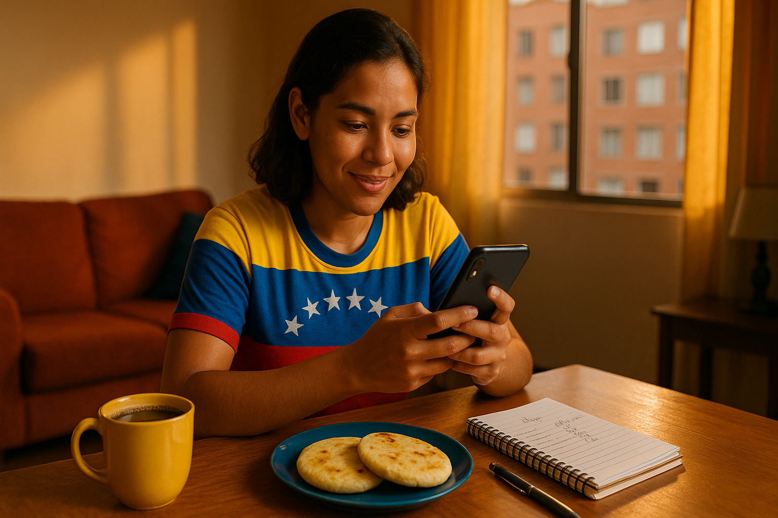 Venezolanos comparando opciones de remesas Venezuela Colombia desde una mesa en Colombia