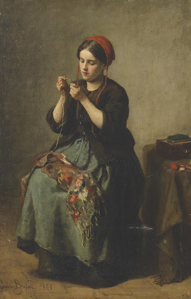 Peasant woman threading a needle 1861