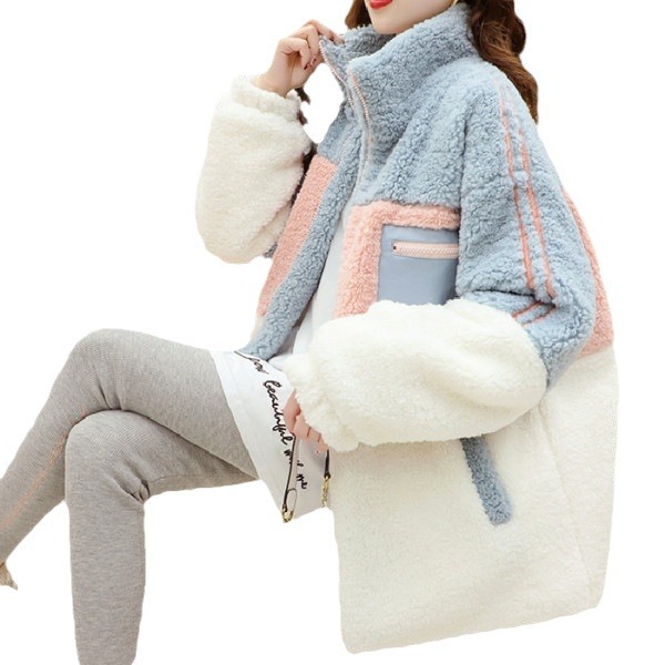 Damen-Lammfell-Optik Jacke, locker geschnitten, mehrfarbig