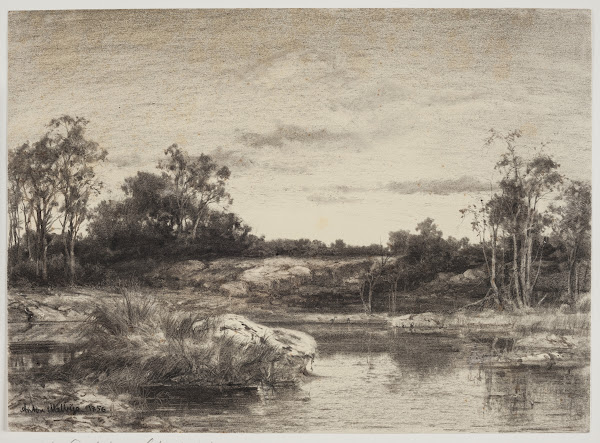 Landscape with a stream or lake in the foreground 1856