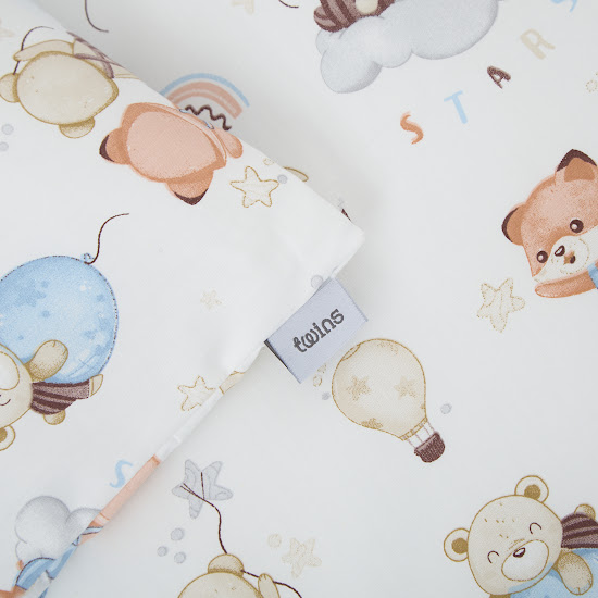 Детское сменное постельное белье 4 эл Twins Satin Limited Bear & Fox голубой