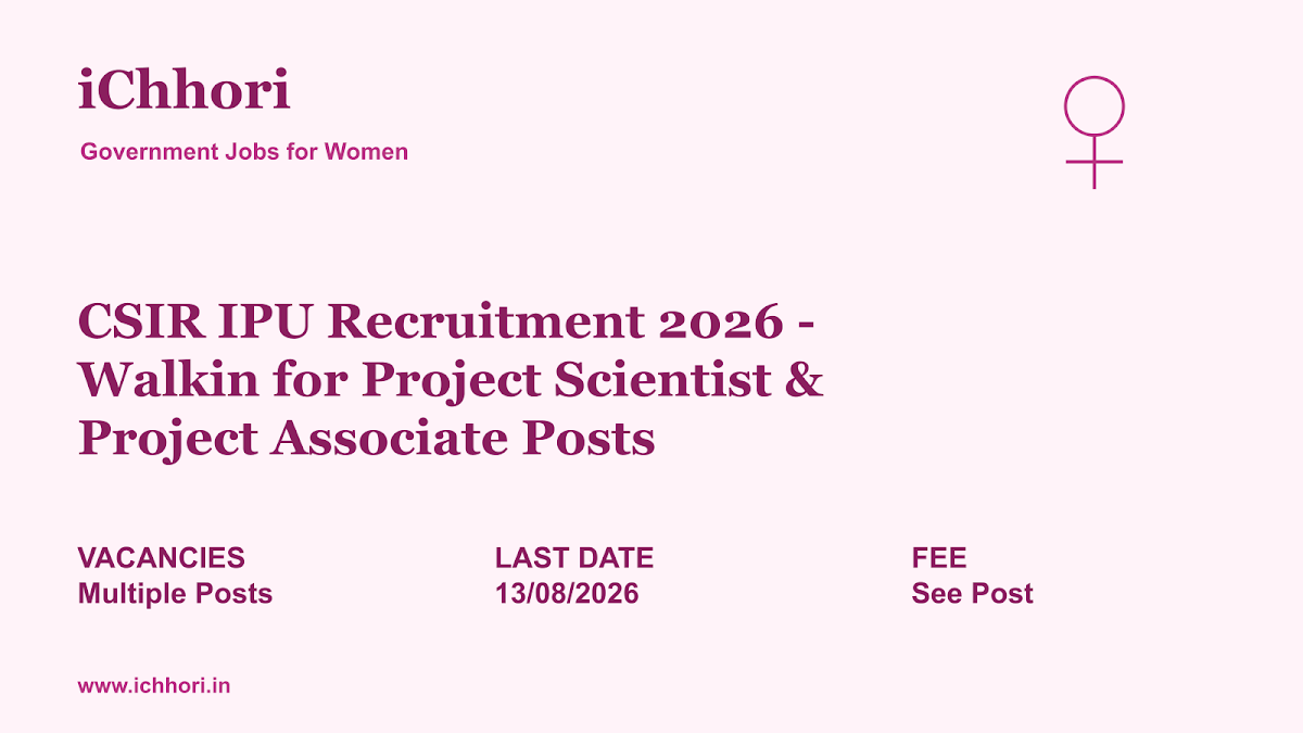 CSIR IPU Recruitment 2026 - Walkin for Project Scientist & Project Associate Posts - iChhori